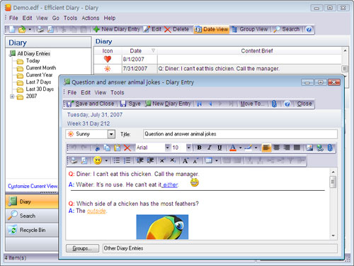 Portable Efficient Diary 5.22.530 software screenshot