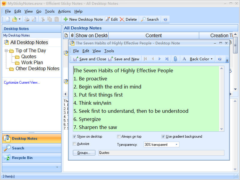 Portable Efficient Sticky Notes Pro 5.22.530 software screenshot