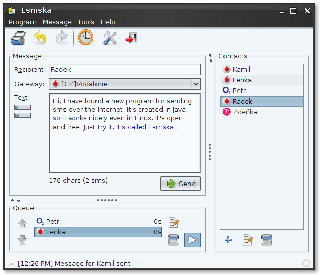 Portable Esmska 1.8 software screenshot