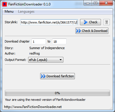 Portable FanFictionDownloader 0.8.15 software screenshot
