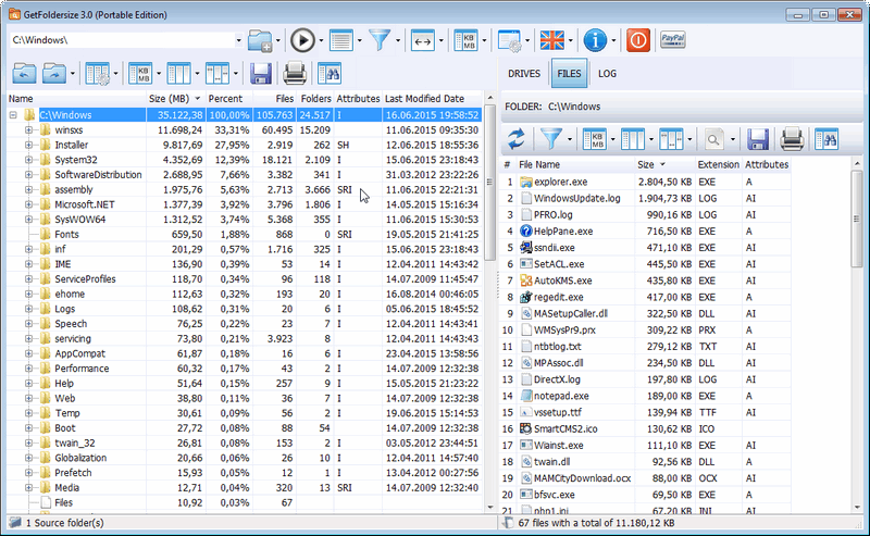 Portable GetFoldersize 3.1.21 software screenshot