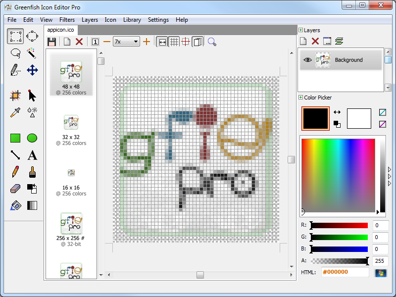 Portable Greenfish Icon Editor Pro 3.6 software screenshot