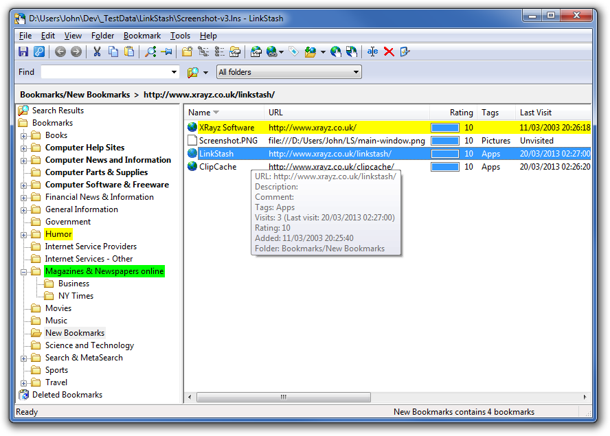 Portable LinkStash 3.5.2 software screenshot