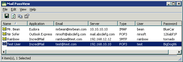 Portable Mail PassView 1.86 software screenshot