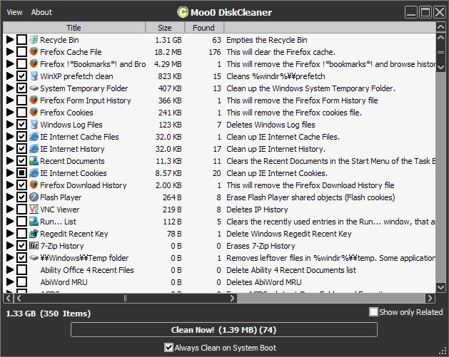 Portable Moo0 DiskCleaner 1.17 software screenshot
