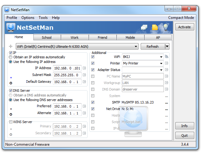 Portable NetSetMan 3.5.1 software screenshot