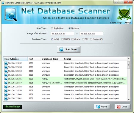 Portable Network Database Scanner 1.5 software screenshot