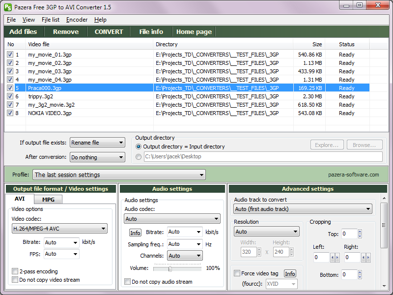 Portable Pazera Free 3GP to AVI Converter 1.8 software screenshot