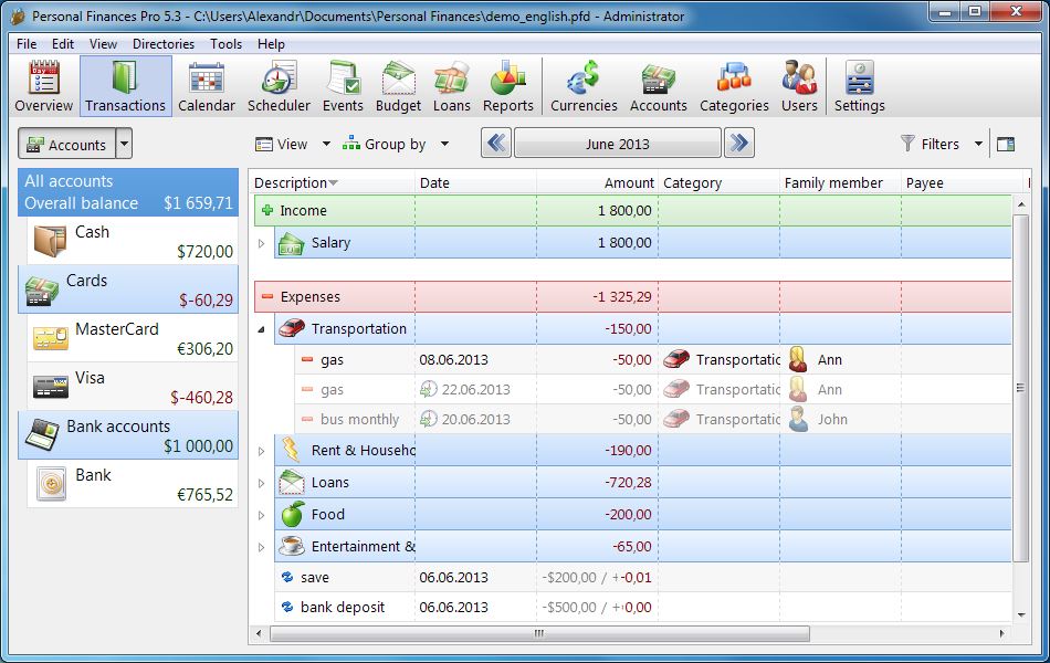 Portable Personal Finances Pro 5.10.0.5127 software screenshot