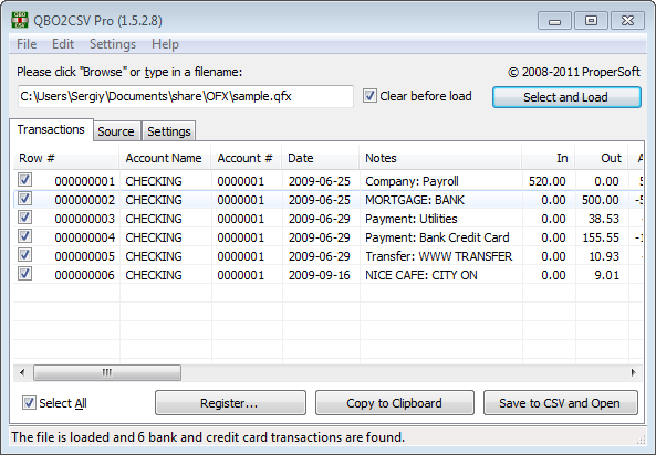 Portable QBO2CSV 2.2.3.8 software screenshot