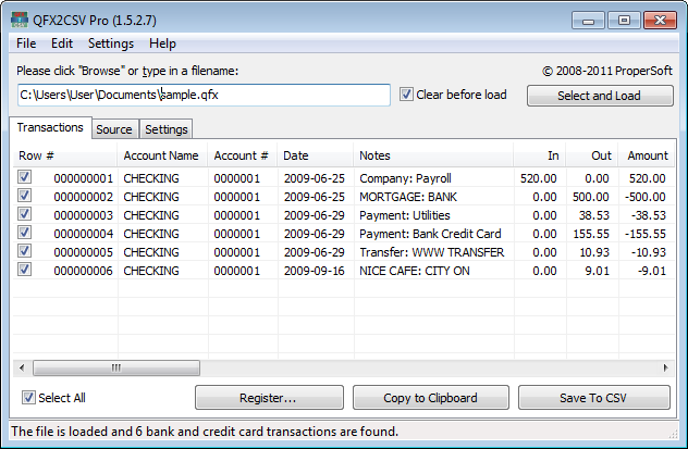 Portable QFX2CSV 3.0.0.2 software screenshot