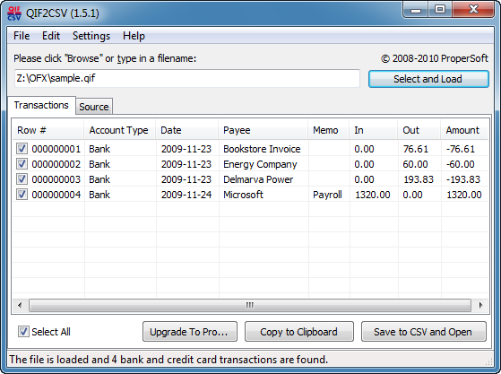 Portable QIF2CSV Pro 2.2.1.8 software screenshot