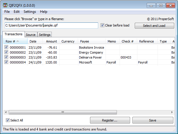 Portable QIF2QFX 2.2.2.5 software screenshot