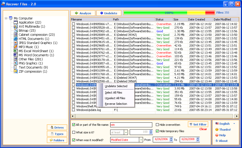 Portable Recover Files 3.3.1.0 software screenshot