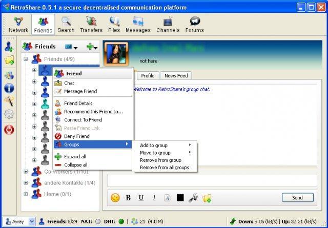 Portable RetroShare 0.6.2.733b1143 software screenshot