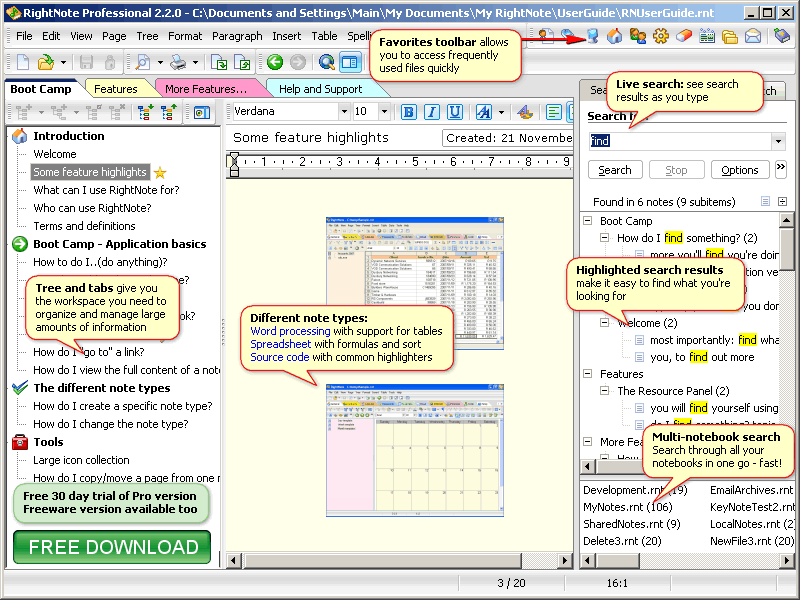 Portable RightNote 4.0.1.0 software screenshot