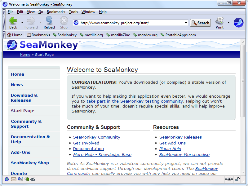 Portable SeaMonkey 2.50 software screenshot