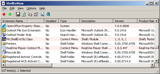 Portable ShellExView 1.97 software screenshot