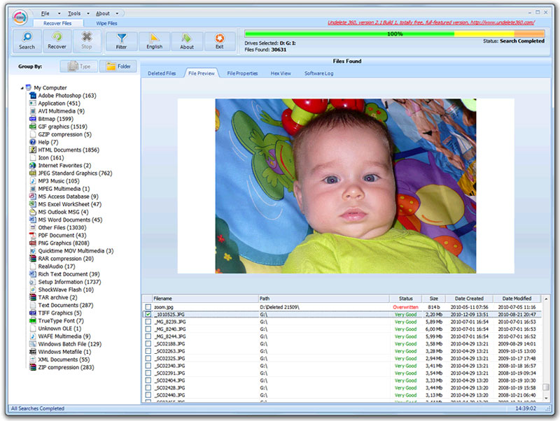 Portable Undelete 360 2.1.6.26 software screenshot