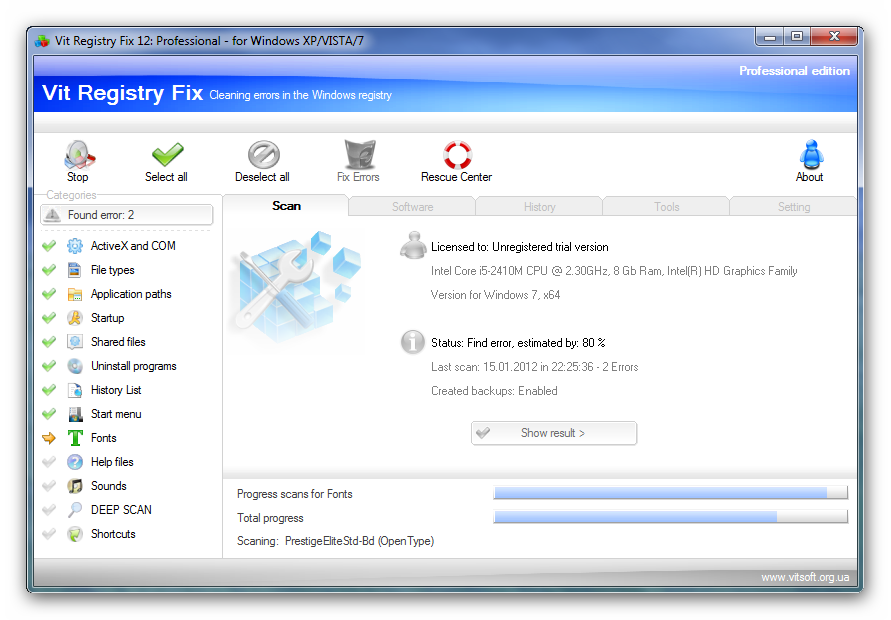 Portable Vit Registry Fix Professional 12.8.4 software screenshot