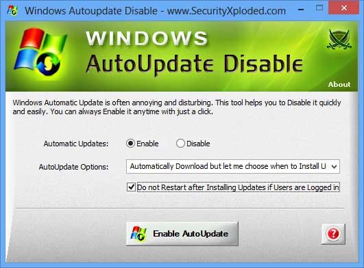 Portable Windows AutoUpdate Disable 1.0 software screenshot
