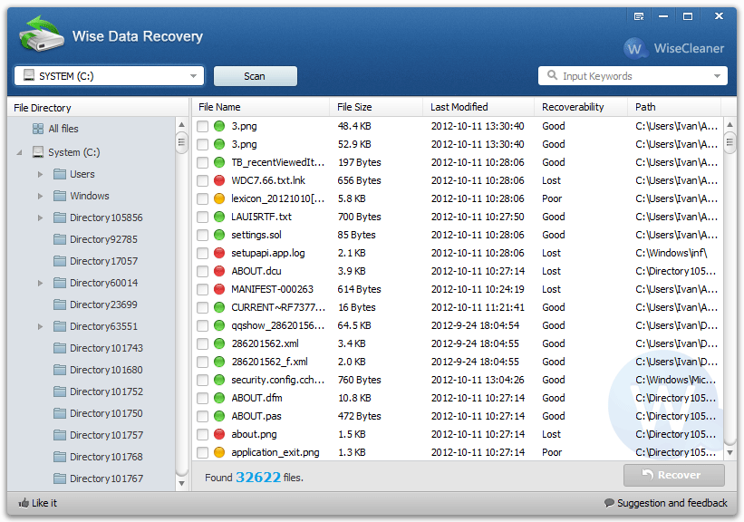 Portable Wise Data Recovery 3.86 software screenshot