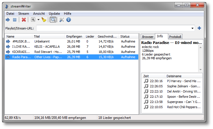 Portable streamWriter 5.4.0.2.751 software screenshot