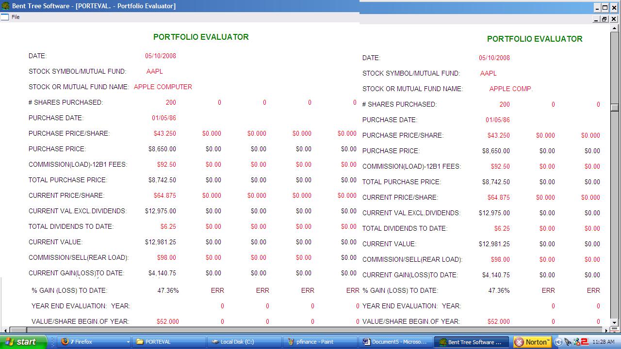 Portfolio Evaluator+ 1.2 software screenshot