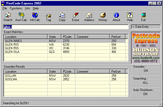 PostCode Express 2002 software screenshot