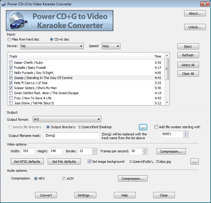 Power CD+G to Video Karaoke Converter 2.1.2 software screenshot