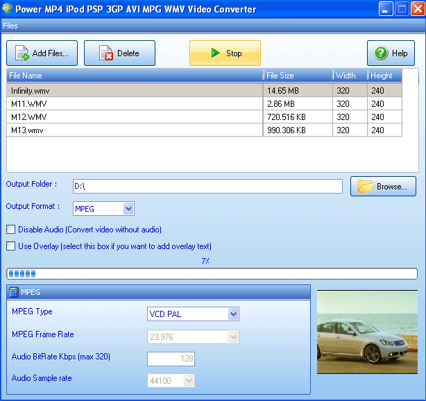 Power MP4 iPod PSP 3GP AVI MPG WMV Video Converter 9.6.4 software screenshot