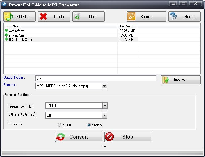 Power RM RAM to MP3 Converter 2.1.2 software screenshot