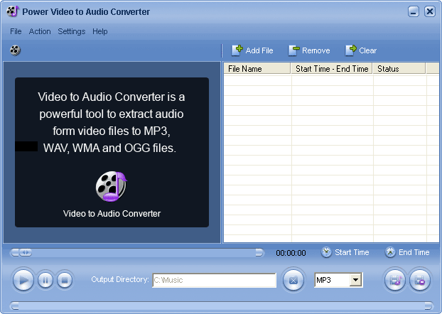Power Video to Audio Converter 1.03 software screenshot