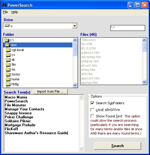 PowerSearch 3.4.10.054 software screenshot