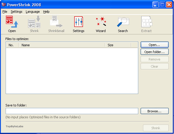 PowerShrink 4.1 software screenshot