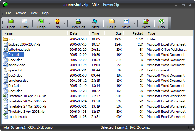 PowerZip 7.21 software screenshot