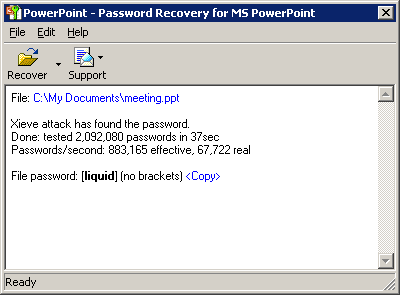 Powerpoint Password Recovery Key 7.1 software screenshot