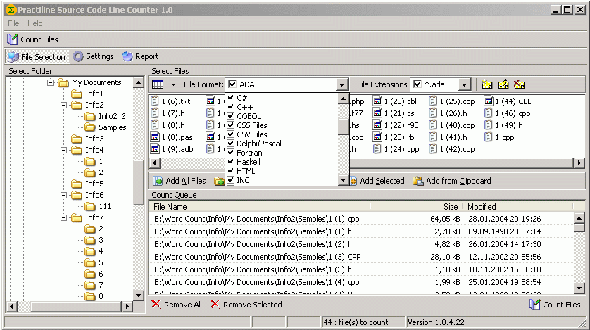 Practiline Source Code Line Counter 1.0 software screenshot