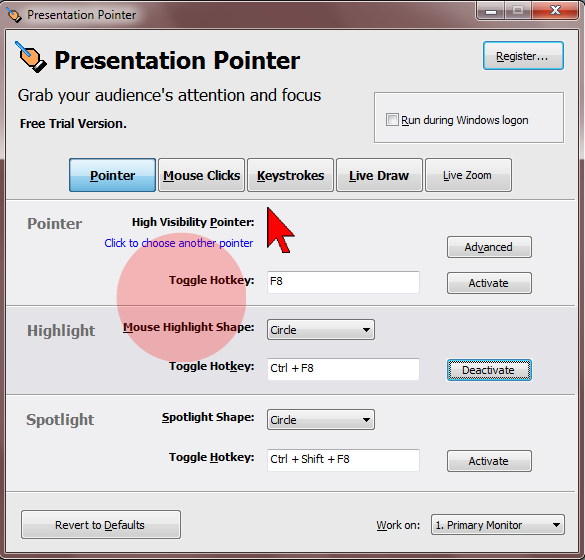 Presentation Pointer 1.6.0 software screenshot