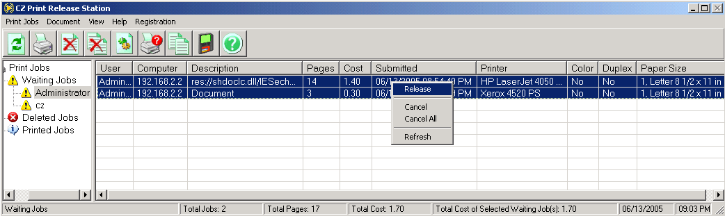 CZ Print Release Station 7.0 software screenshot