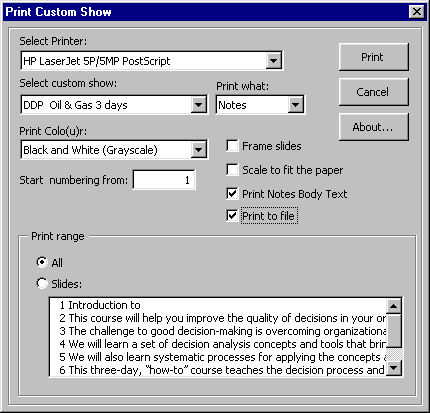 Print custom show 1.7.1 software screenshot