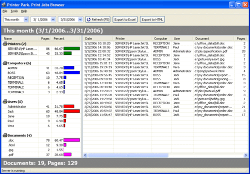 Print365. Print monitoring software 2.1 software screenshot