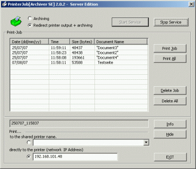 PrinterJob[Archiver SE] 2.0.2 software screenshot