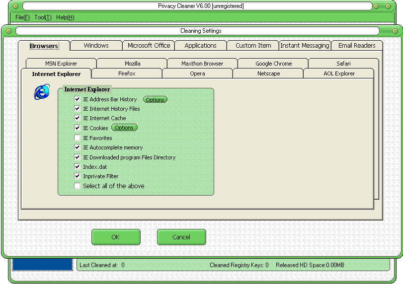Privacy Cleaner 6.00 software screenshot