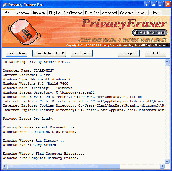 Privacy Eraser Pro 9.82 software screenshot