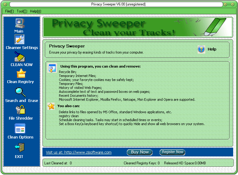 Privacy Sweeper 6.00 software screenshot