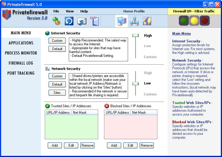 Private firewall - Security Suite 5.2 software screenshot