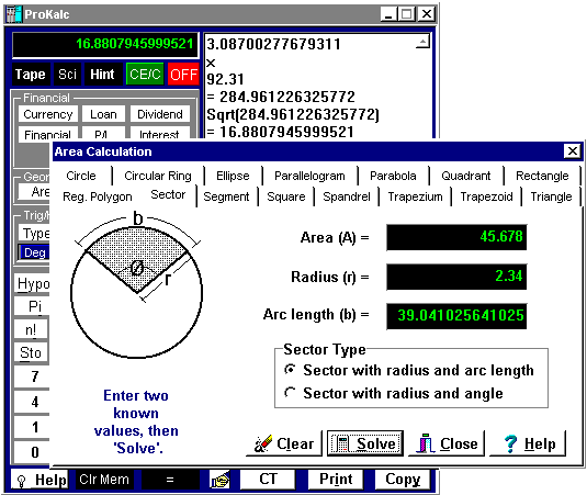 ProKalc 7.9f software screenshot
