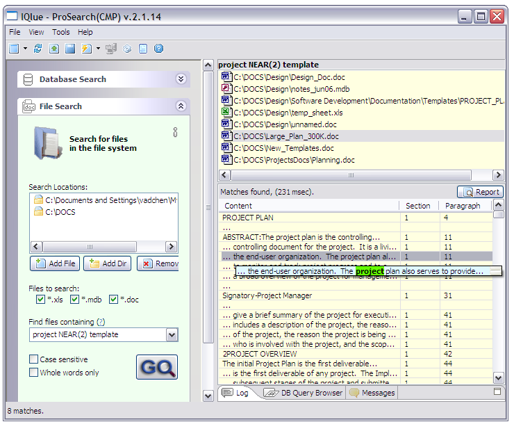 ProSearchCMP 2.1.18 software screenshot