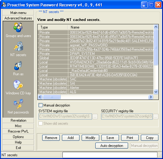 Proactive System Password Recovery 6.30 software screenshot